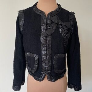 Moschino Cropped Black Wool & Ruched Metallic Trimmed Bow Jacket EUC Size US 6